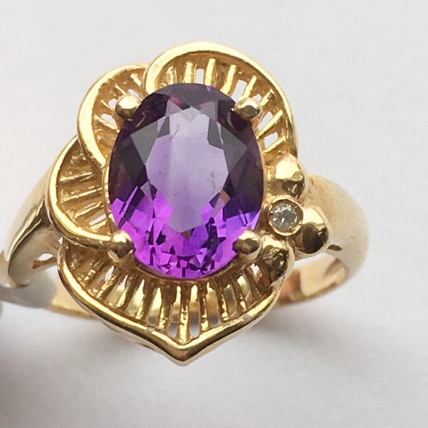 Q8519, New 14k Solid Yellow Gold Y/G Amethyst Ring, SZ-6.5