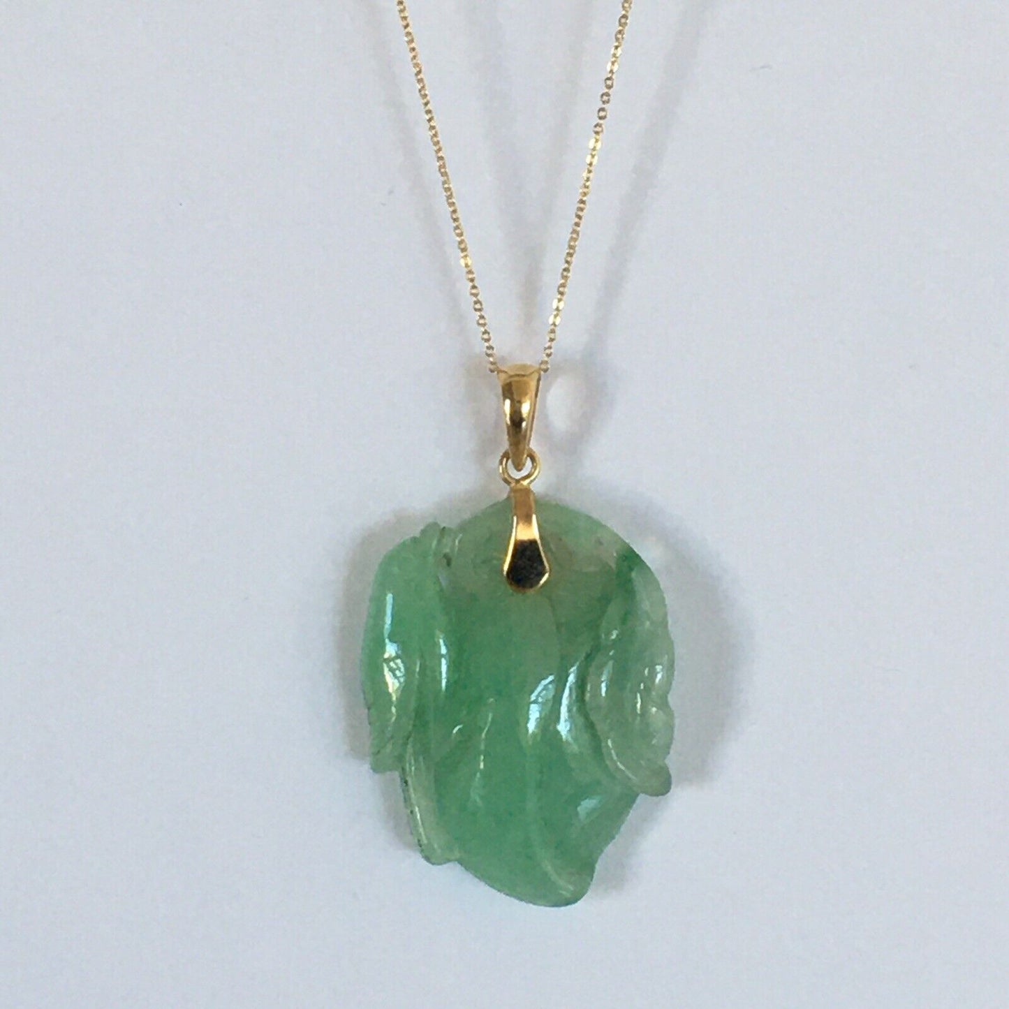 P-4040 New 14k Solid Yellow Gold Natural Quality Green Jade Pendant HandCut Pear