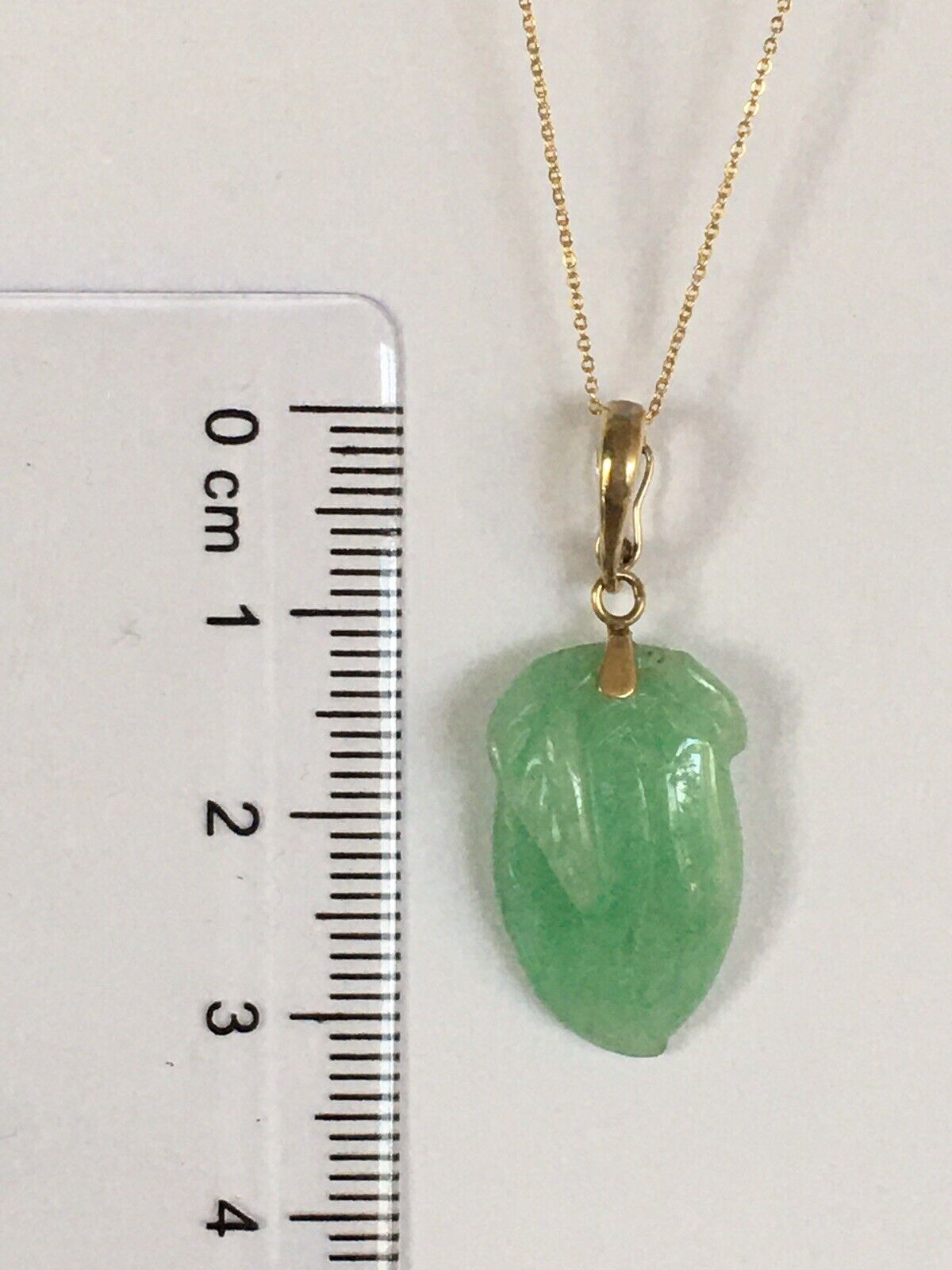 P-4630 New 14k Solid Yellow Gold Natural Quality Green Jade Pendant LongLifePear