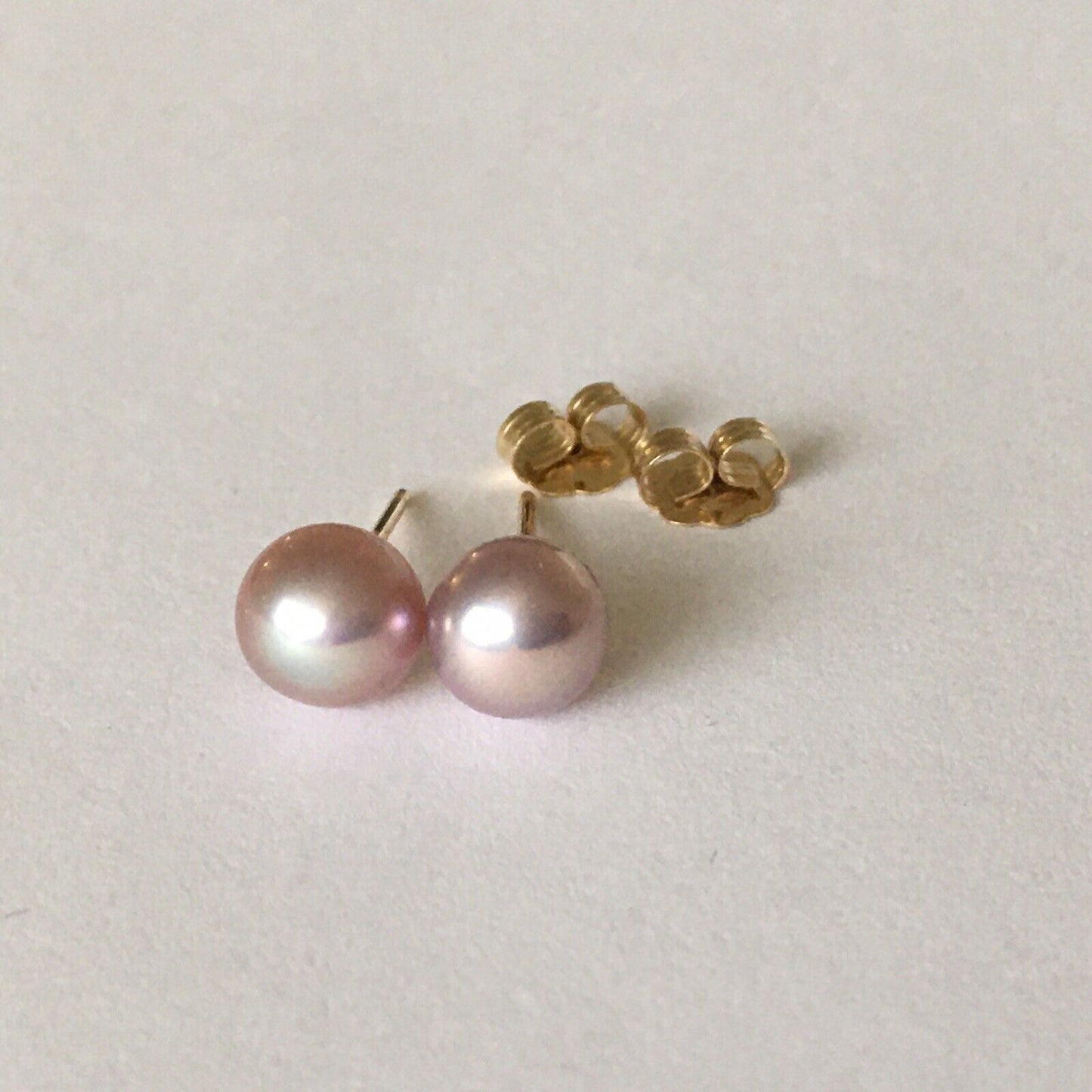 P-5206, New 14k Solid Yellow Gold Natural Pink Water Pearl Studs Earrings, 6mm