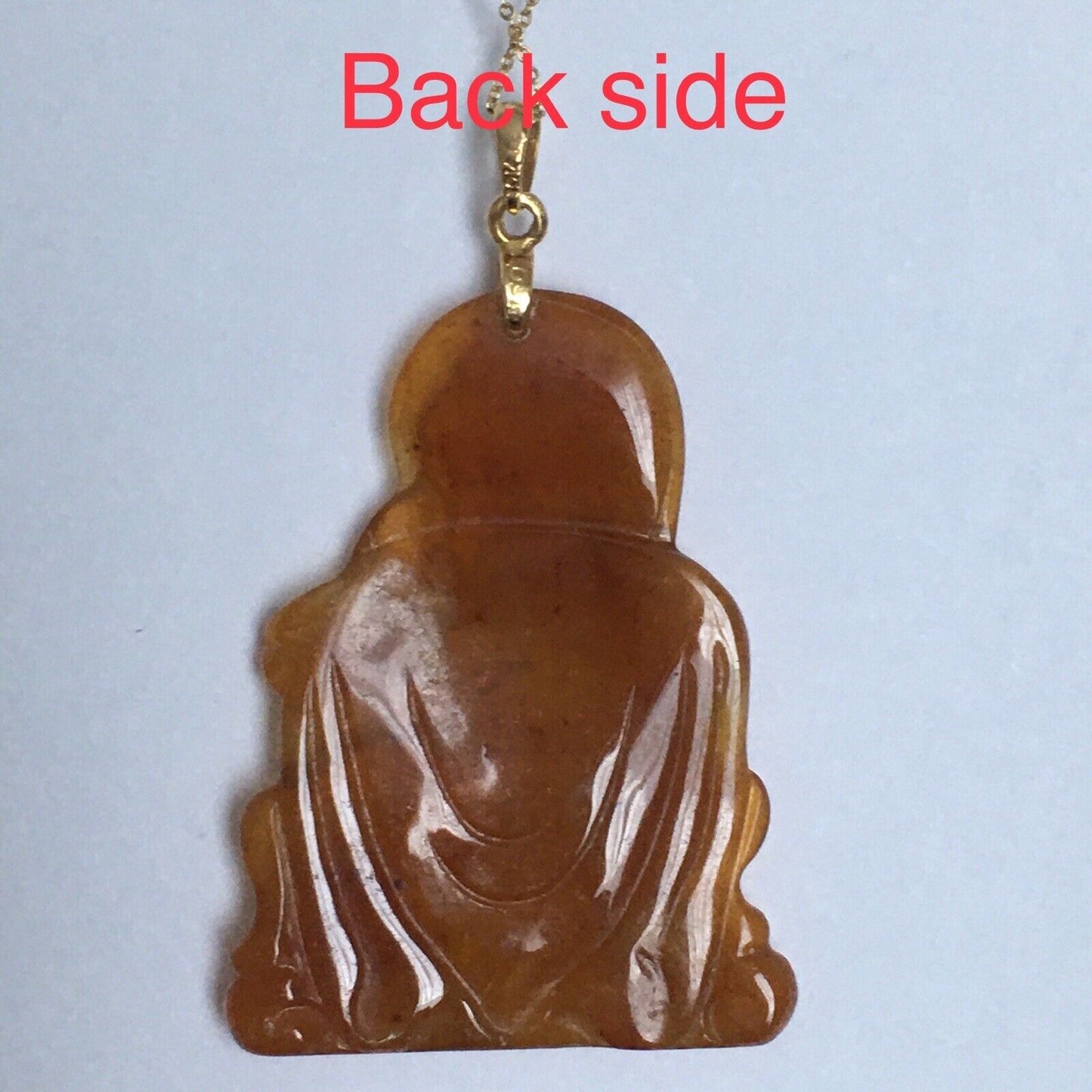 18k Solid Yellow Gold Natural Brown Jade Pendant Lucky Buddha 3.2g Hand Carved