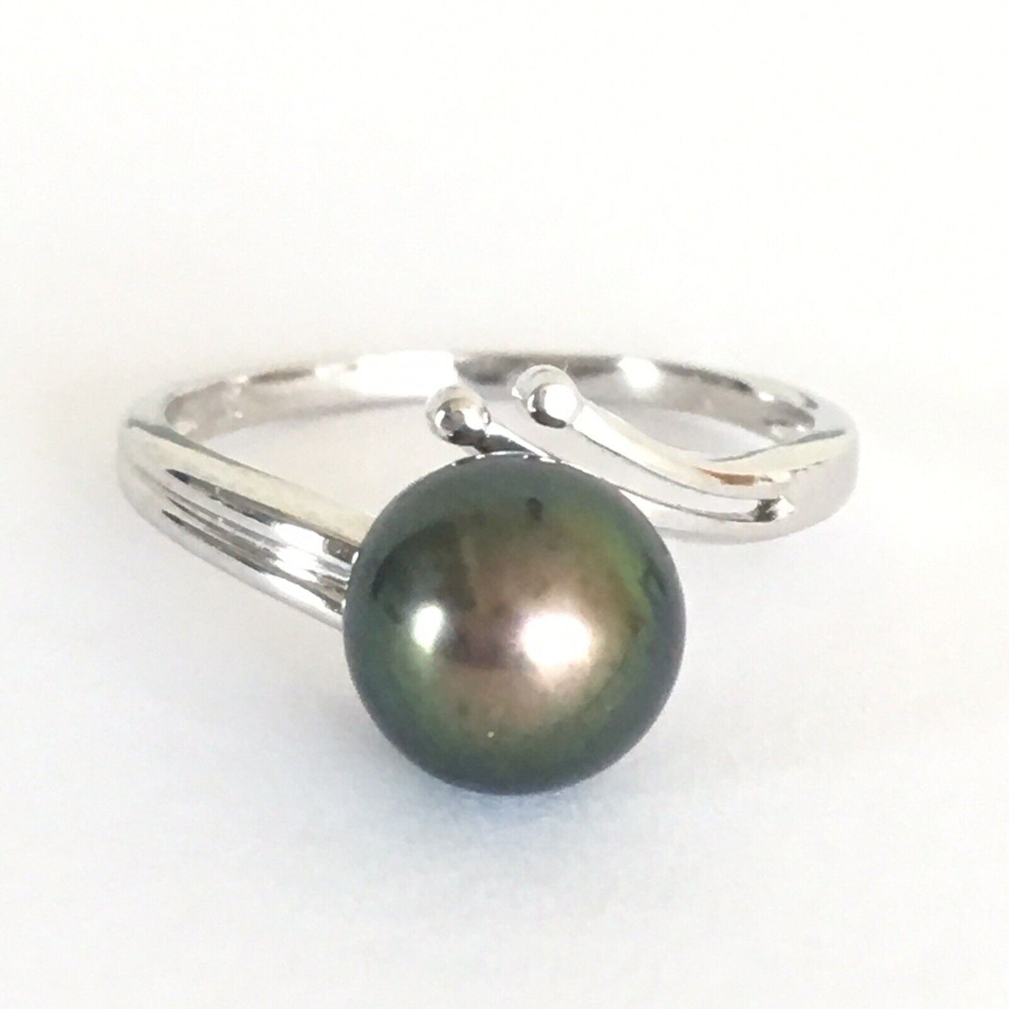 Q10015, New 14k Solid White Gold W/G Ring Natural Japanese Culture Pearl , SZ-7