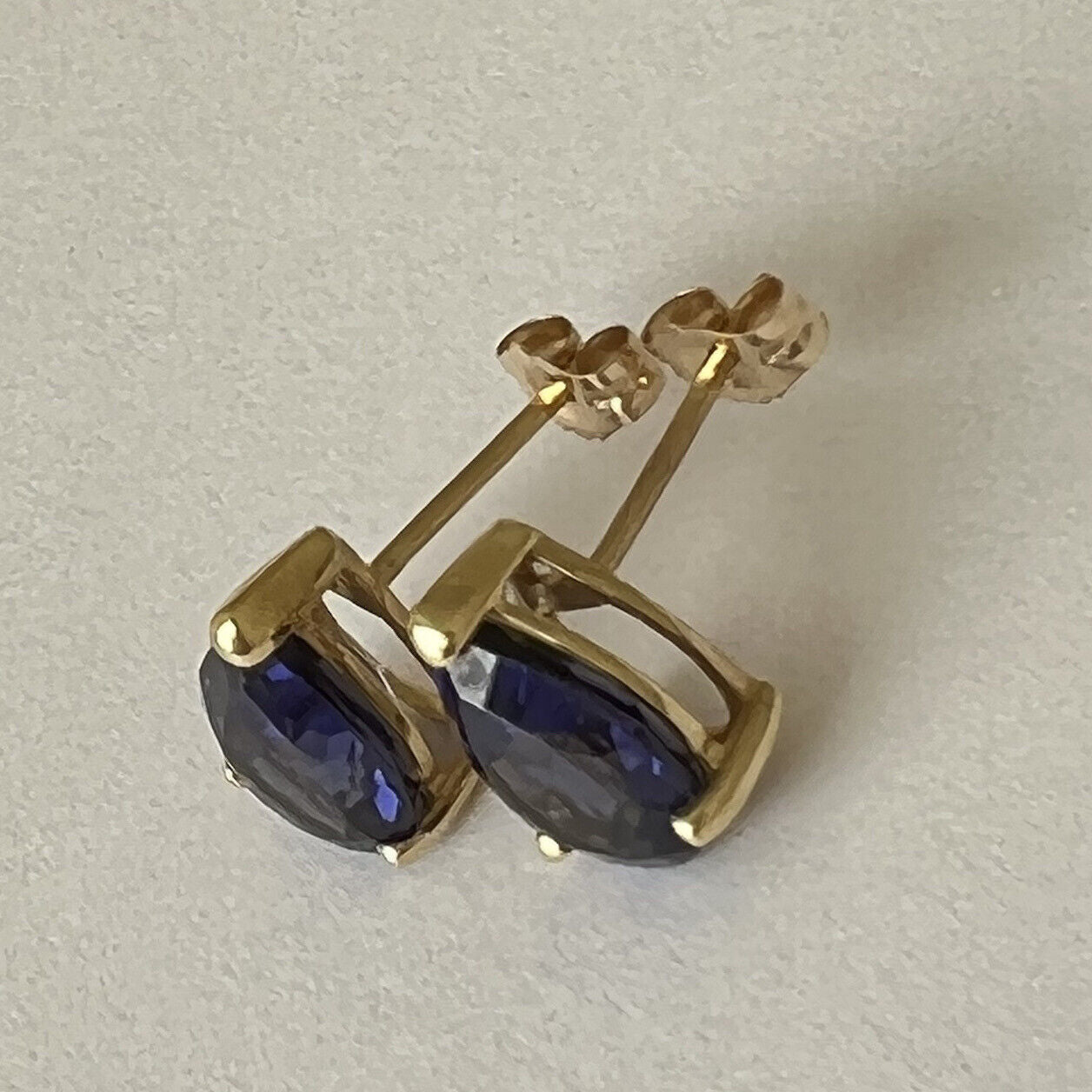 P2250 New 14k Solid yellow Gold Iolite Topaz Pear Studs Earrings Gemstone 7*9mm