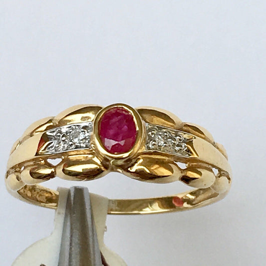 Q11216, New 14k Solid Yellow Gold Y/G Genuine Ruby Diamond Ring, SZ-7