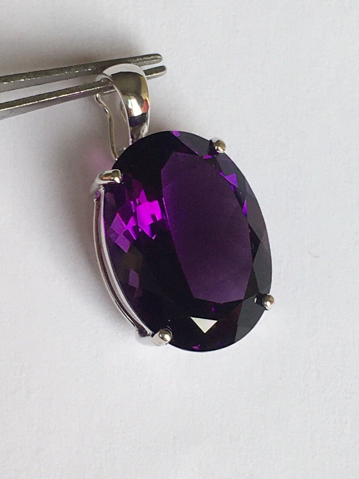 New 14k Solid yellow Gold Y/G Amethyst Pendant, 15*20mm, Oval Cut, Enhancer