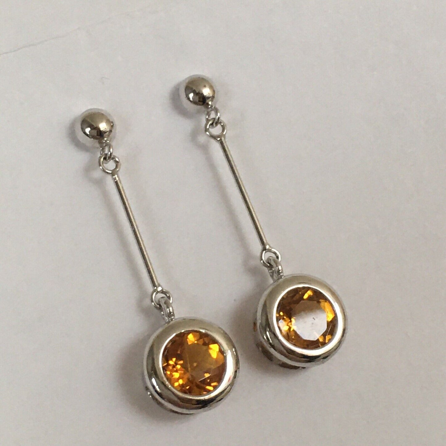 Q13113-1E, New 14k Solid White Gold W/G Yellow Citrine Earrings, Studs, Dangling