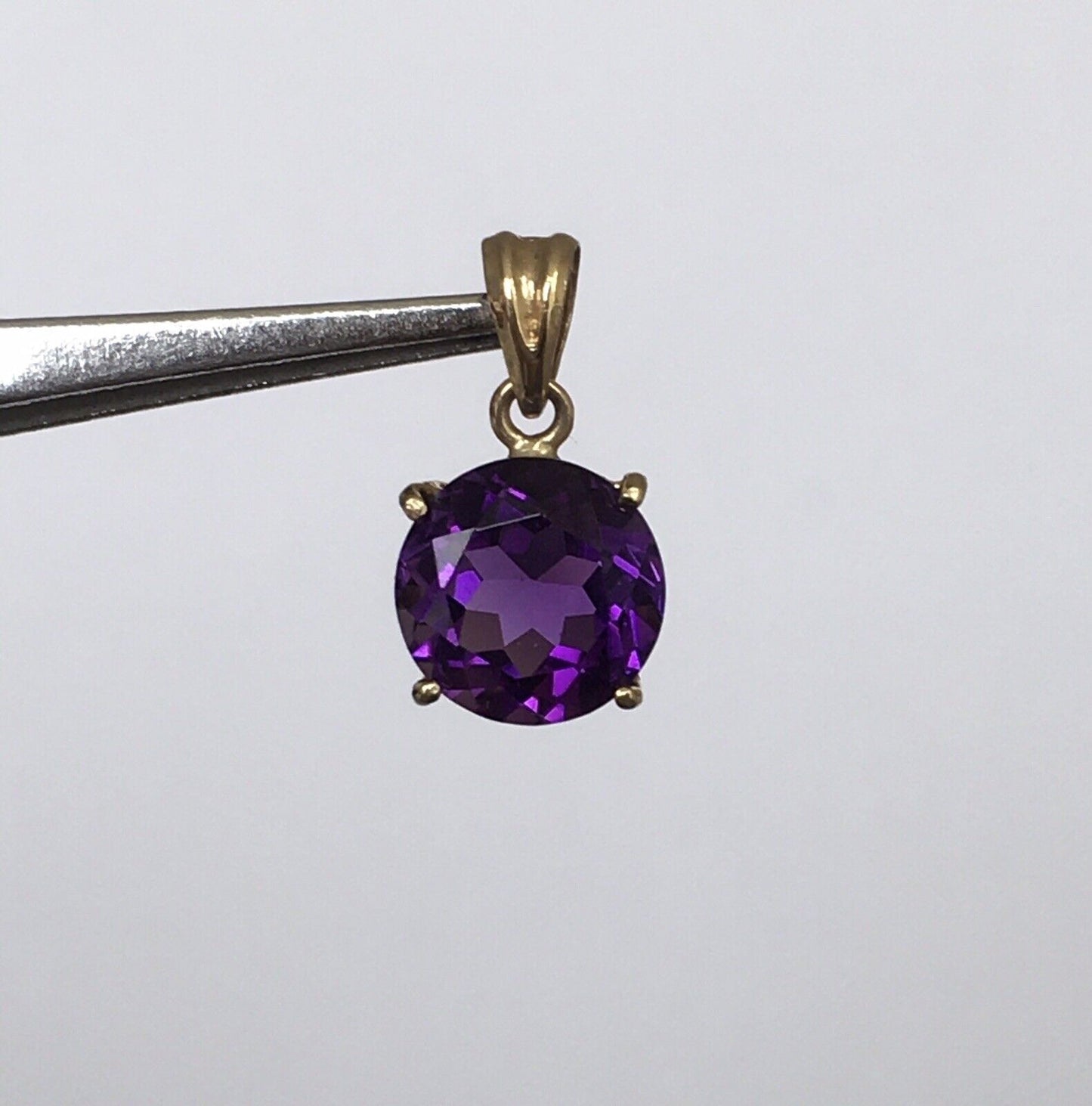 P-0601, New 14k Solid Yellow Gold Y/G Round Amethyst Pendant, 8*8mm