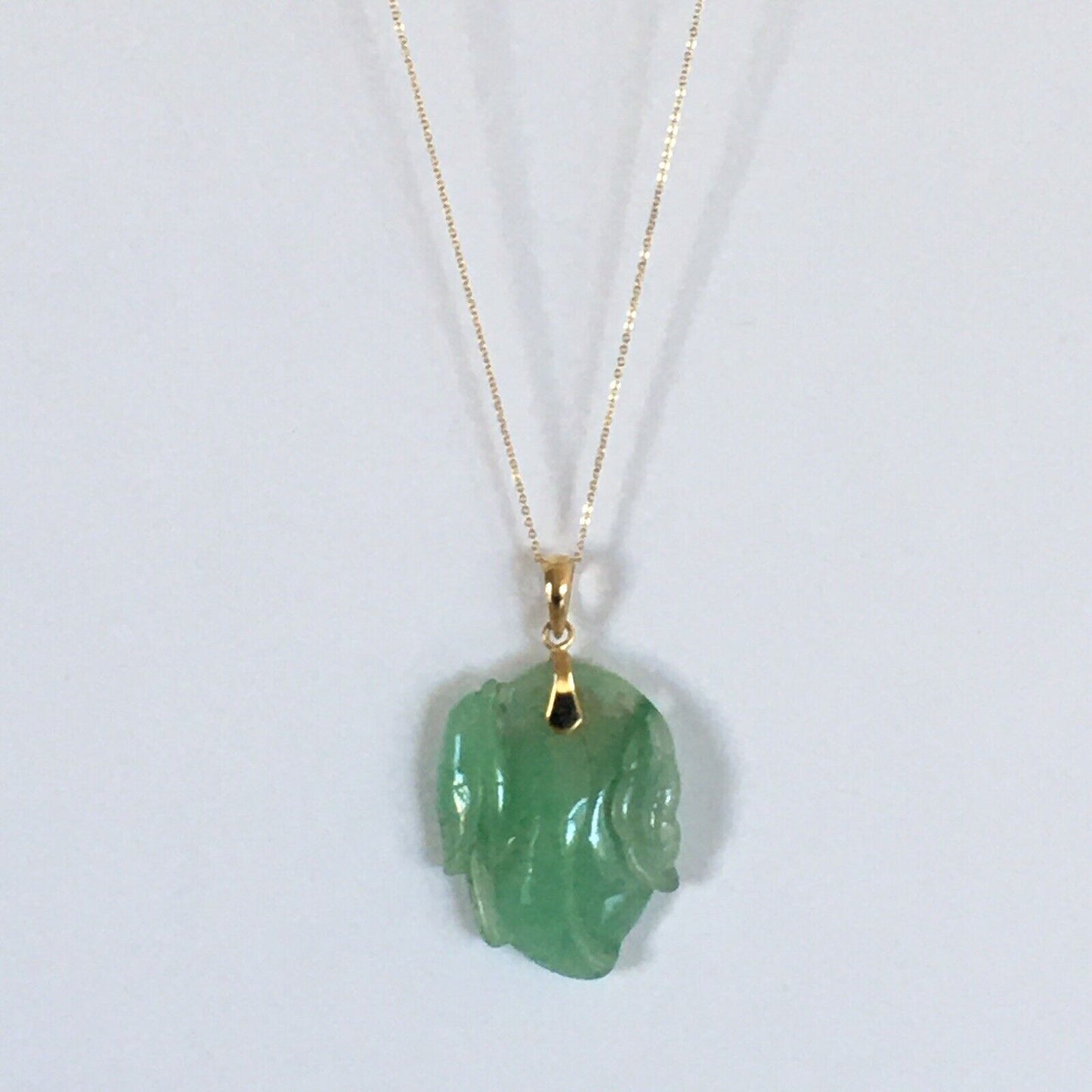 P-4040 New 14k Solid Yellow Gold Natural Quality Green Jade Pendant HandCut Pear