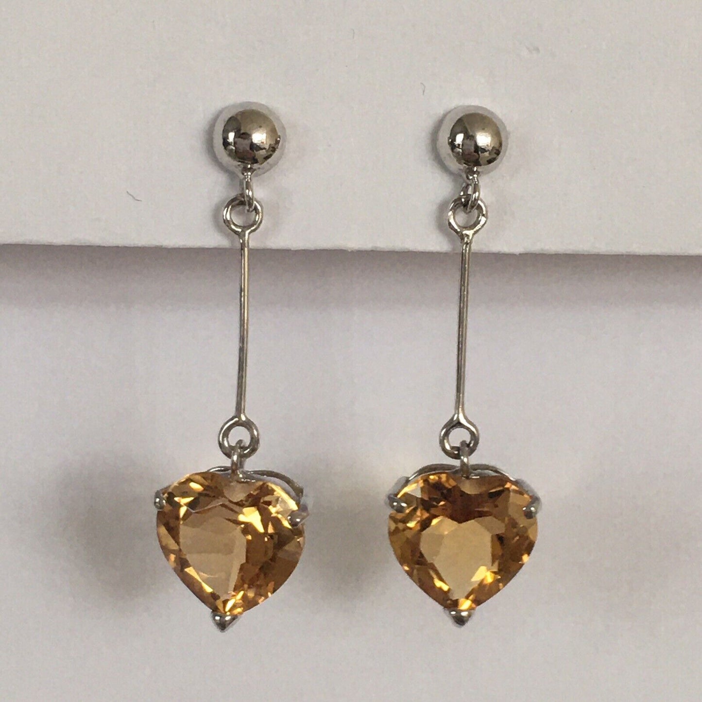 Q13113-4E, New 14k Solid White Gold W/G Heart Citrine Earrings, Studs, Dangling