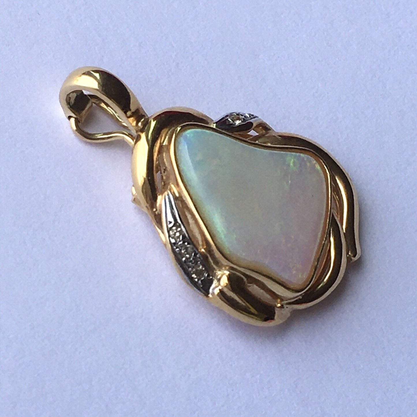 New 14k Solid yellow Gold Y/G Nature Fire Opal Pendant, 1 Inch, P9718712