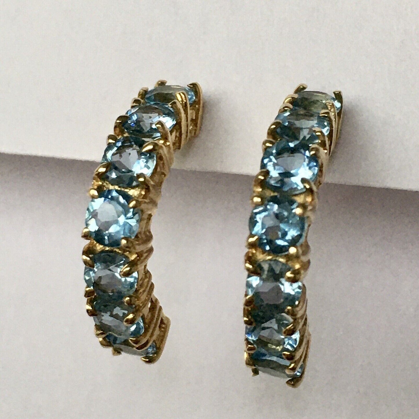 New 14k Solid Yellow Gold Y/G Natural Blue Topaz Studs Earrings Gemstone Gift