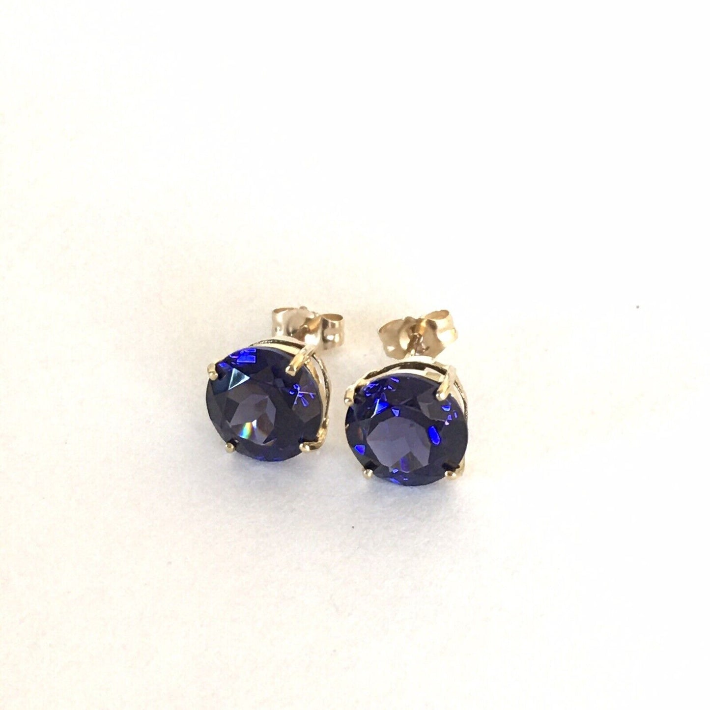 P2160 New 14k Solid yellow Gold Iolite Topaz Earrings Studs Round Gemstone 8*8mm