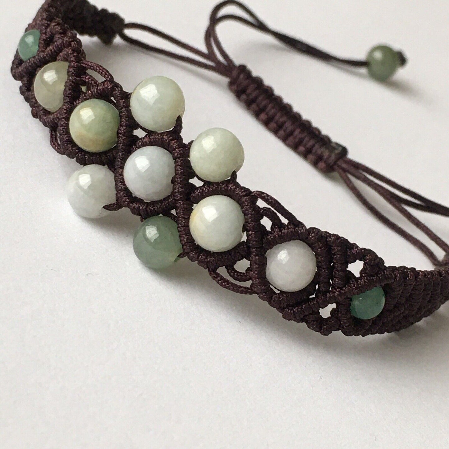 B-005 Macrame Handmade Bracelet Quality Genuine Green Jade adjustable Length