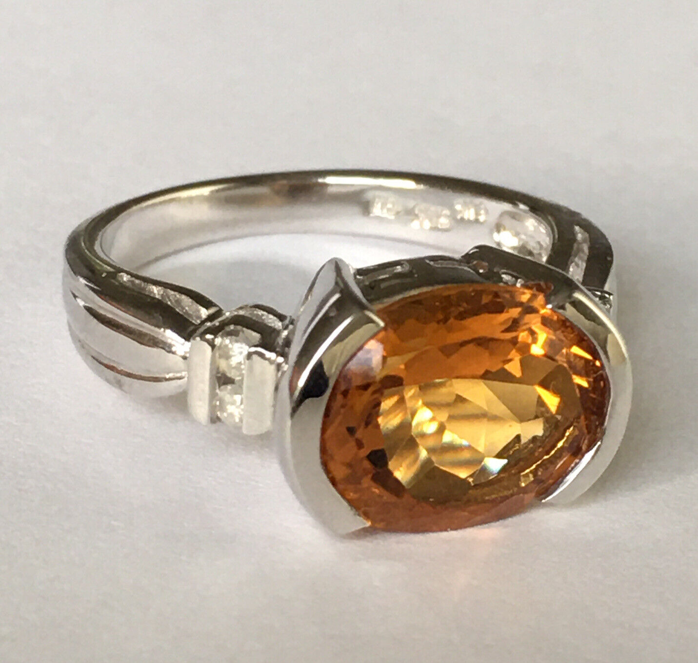 New 14k Solid White Gold W/G Citrine Ring Oval Cut, 9*12mm, SZ-7, NWT