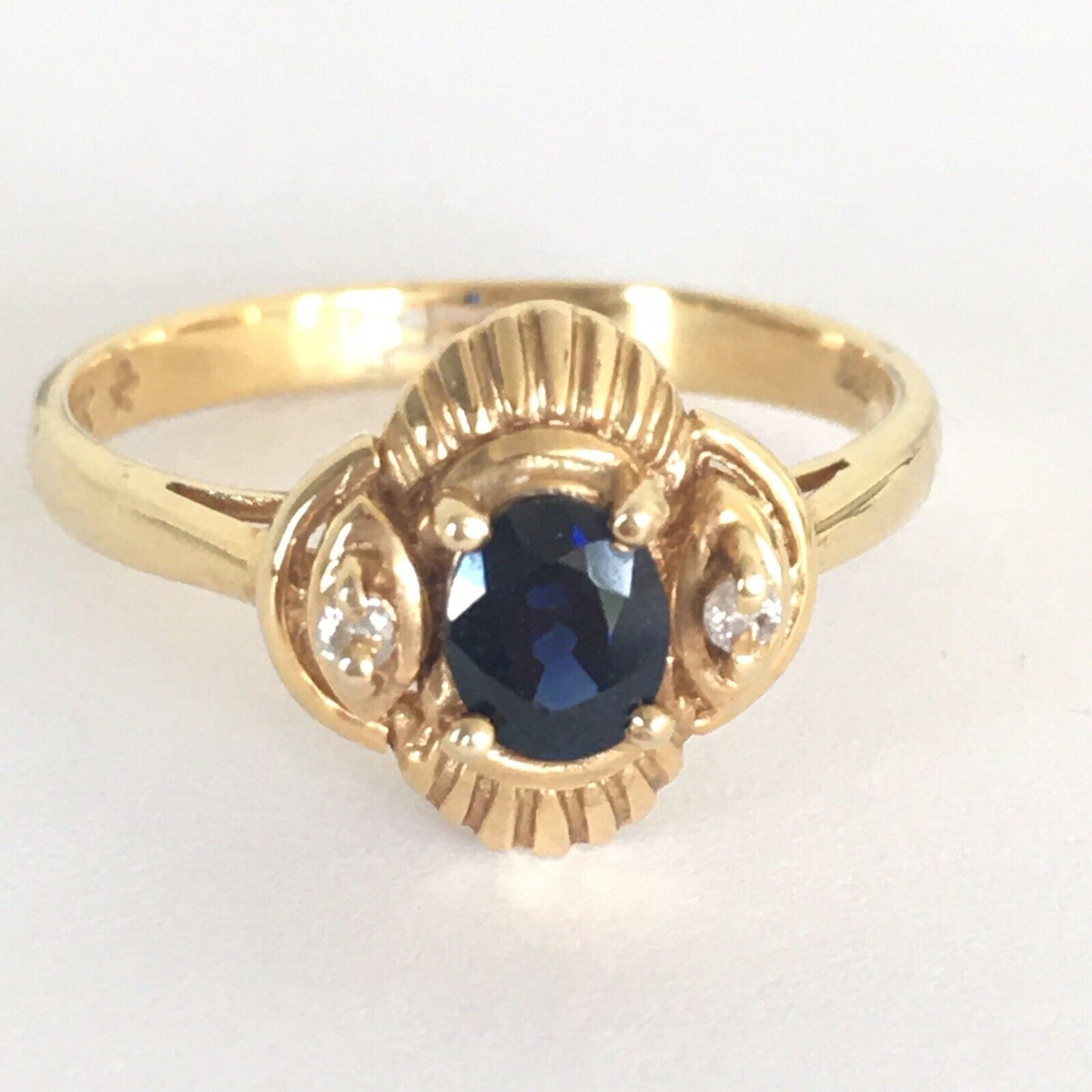 Q7820, New 14k Solid Yellow Gold Y/G Genuine Sapphire & Diamond Ring, SZ-7