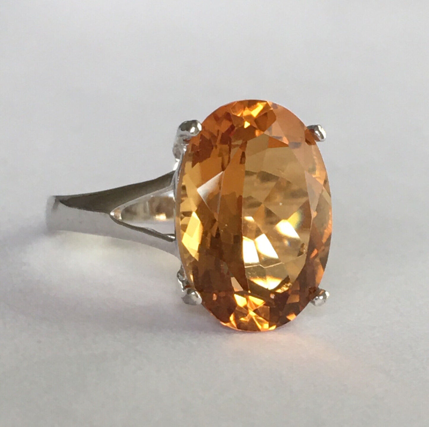 New 14k Solid White Gold W/G Citrine Ring Oval, 10*14mm, SZ-7