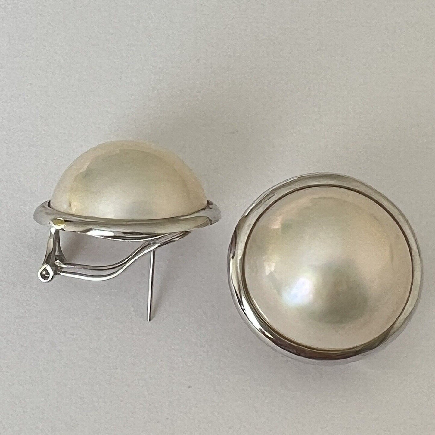 14k Solid White Gold Big Natural Round Mabe South Sea Pearl French Clip Earrings