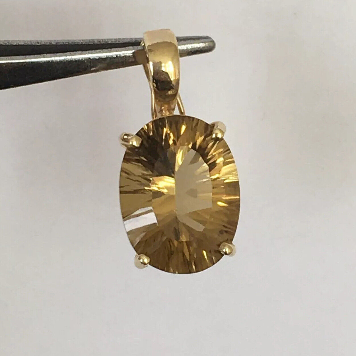 P-6354, New 14k Solid yellow Gold Y/G Oval Brown Citrine Pendant, 10mm*14mm