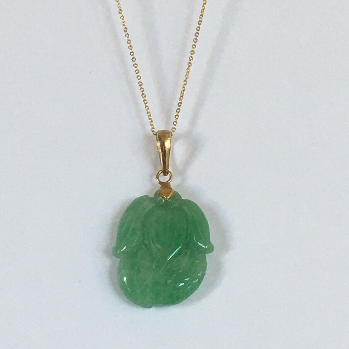 P-4130 New 14k Solid Yellow Gold Natural Quality Green Jade Pendant Lucky Corn