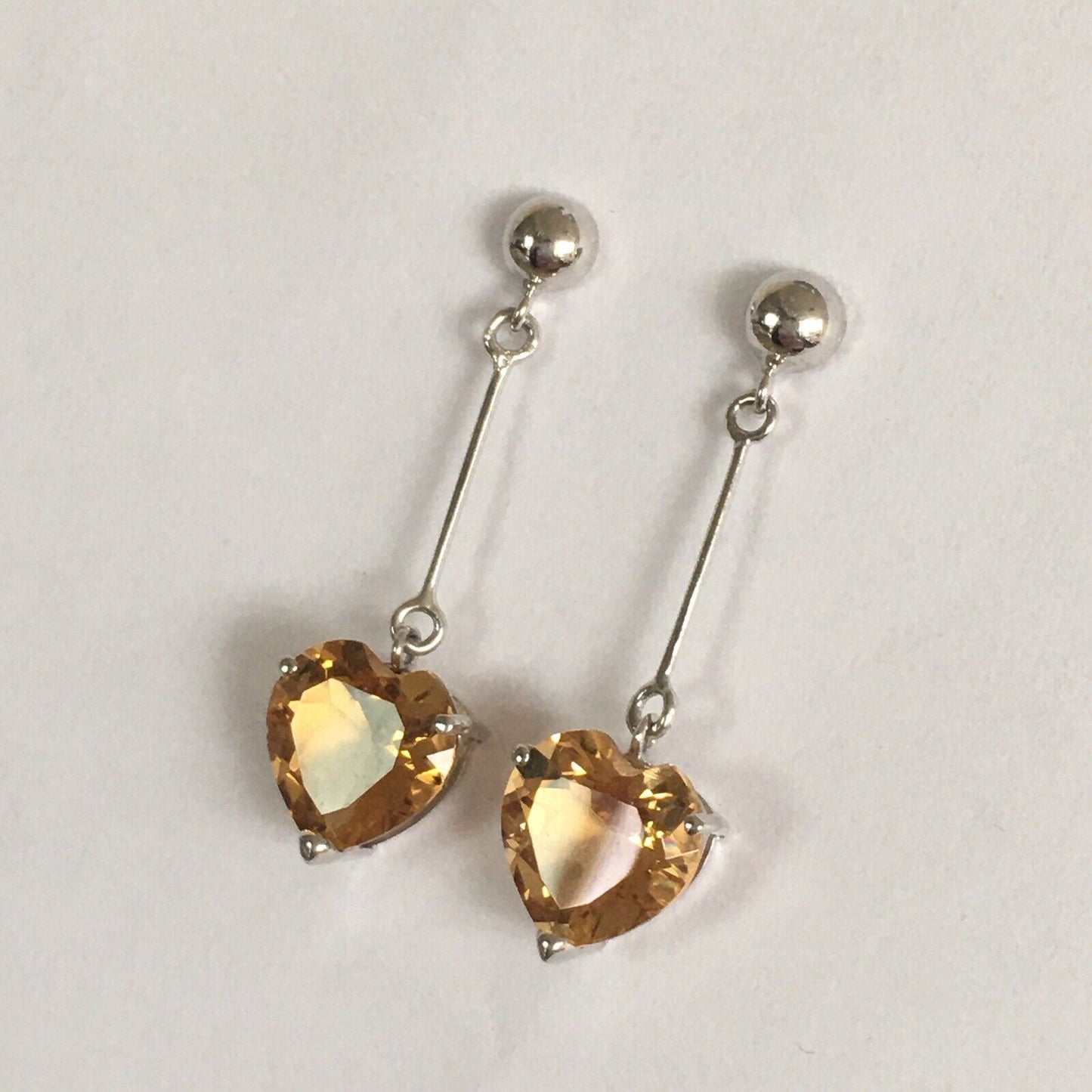 Q13113-4E, New 14k Solid White Gold W/G Heart Citrine Earrings, Studs, Dangling