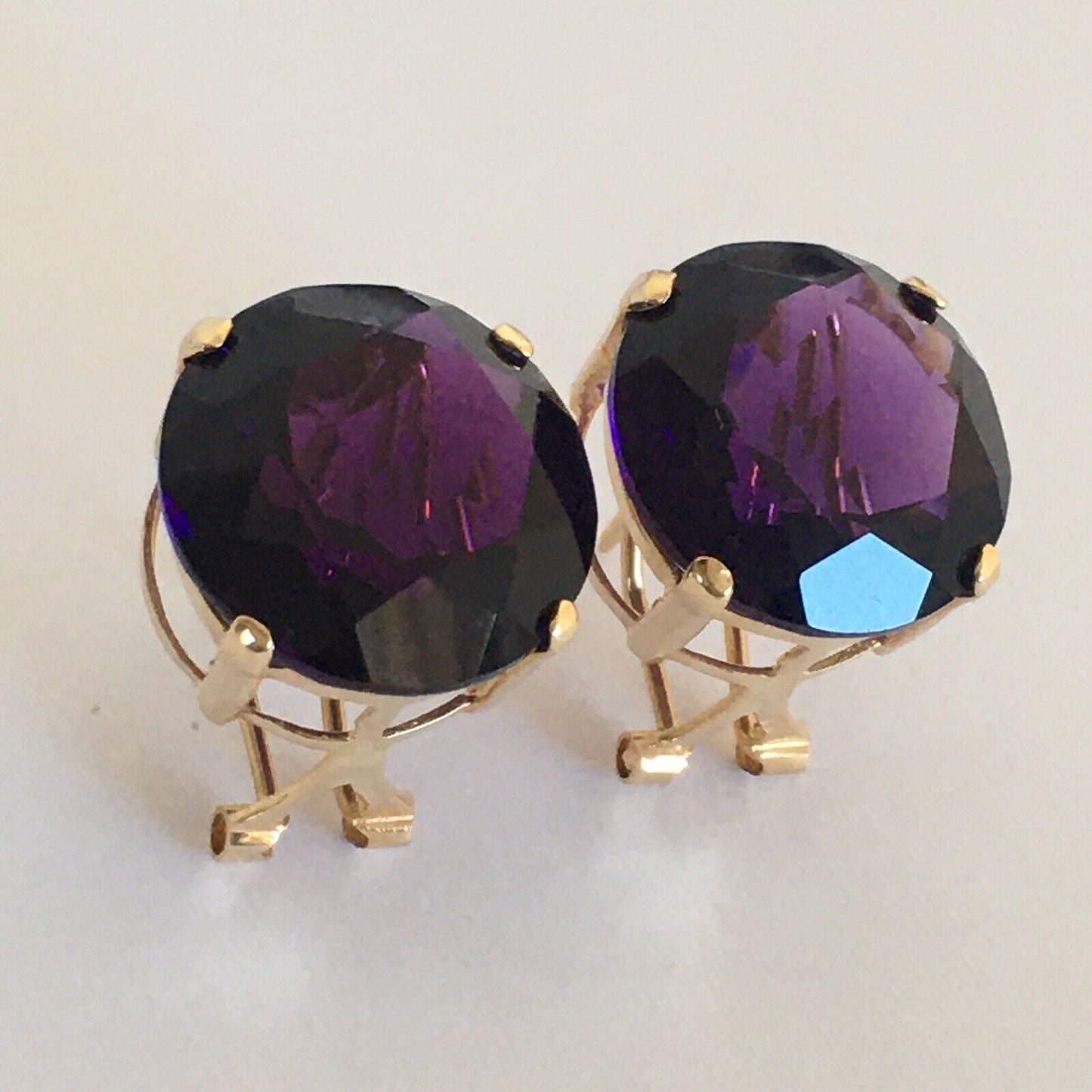 New 14k Solid Yellow Gold Y/G Amethyst Earrings Round cut, 15*15mm, French Clip