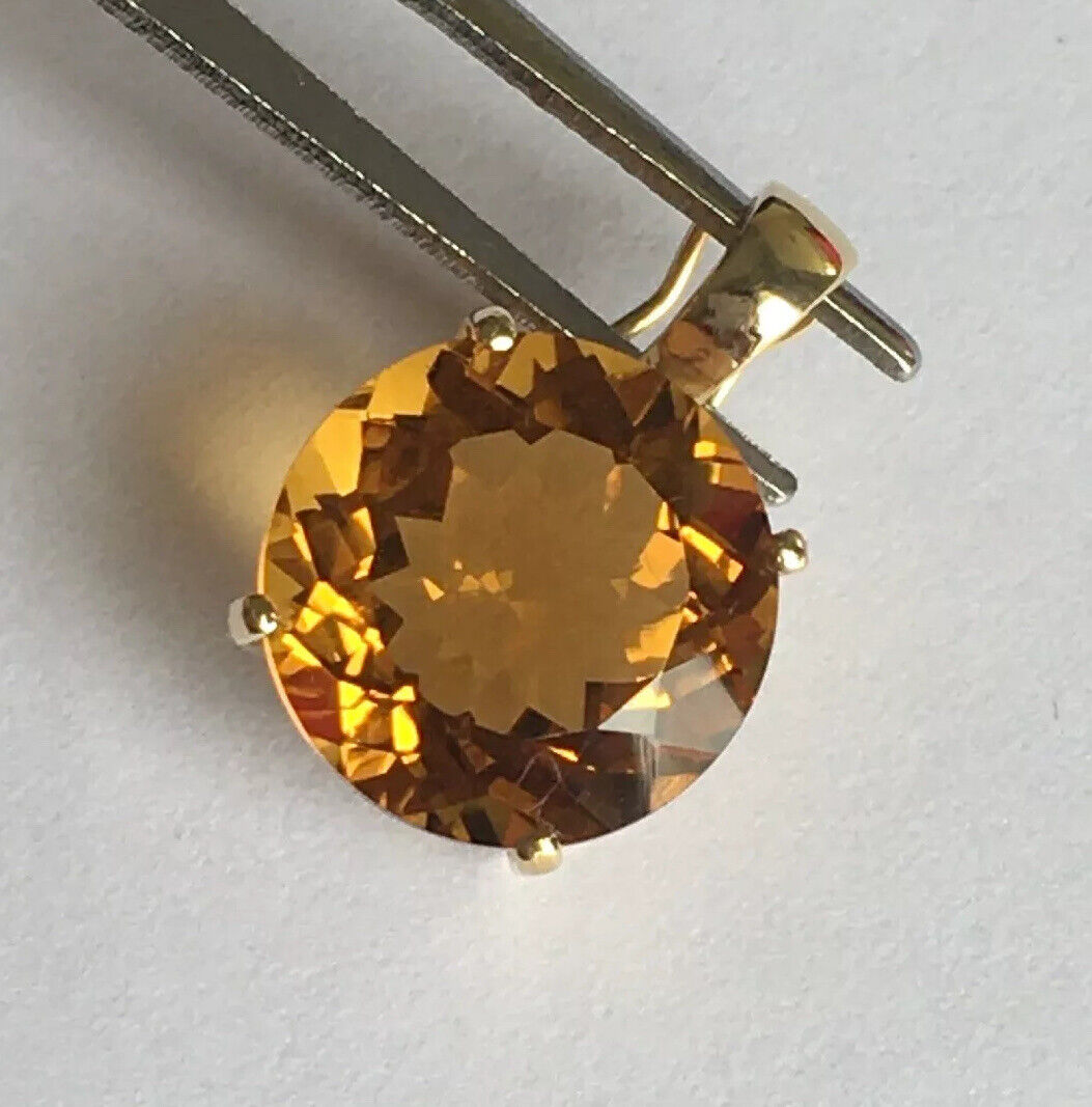 New 14k Solid yellow Gold Y/G Yellow Citrine Pendant, 12mm*12mm, Round, P-063504