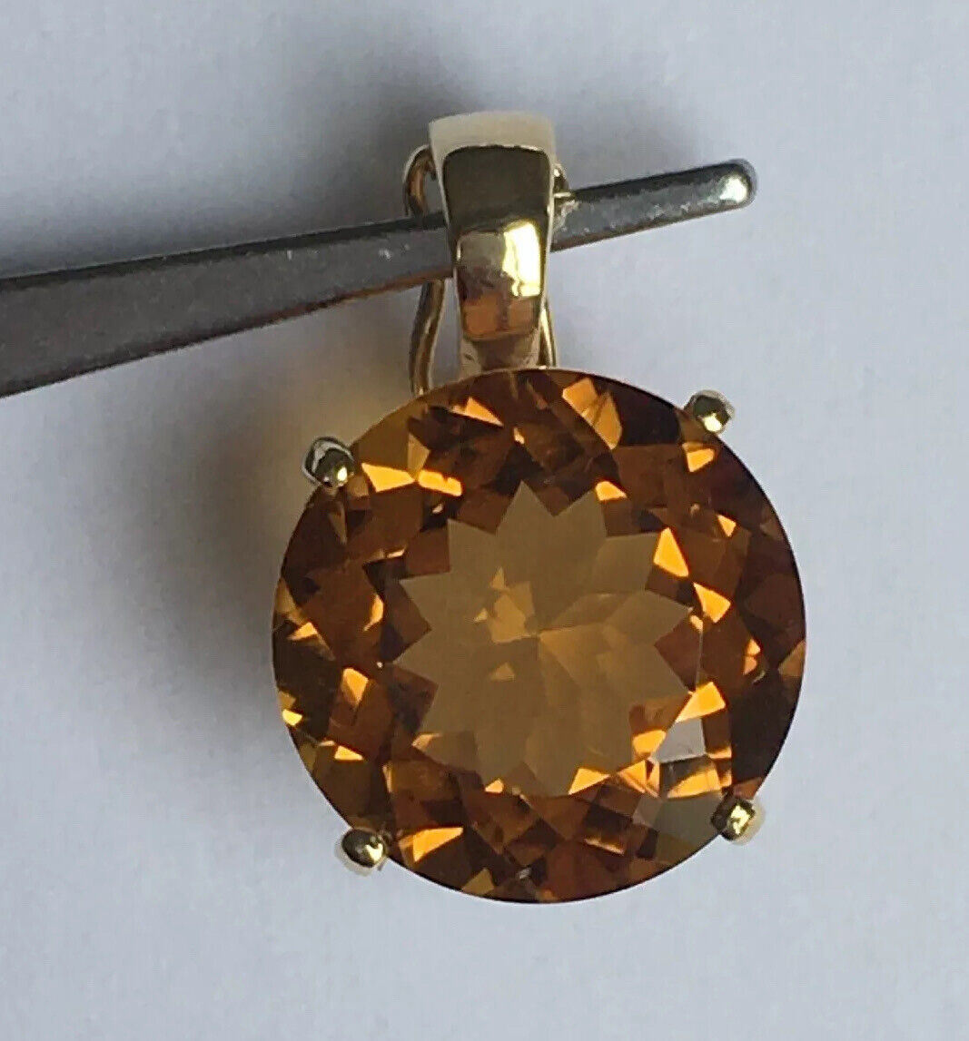 New 14k Solid yellow Gold Y/G Yellow Citrine Pendant, 12mm*12mm, Round, P-063504