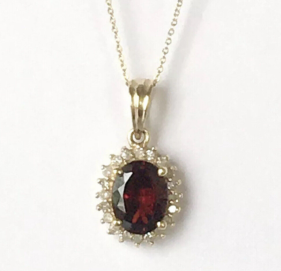 P11156 New 14k Solid Yellow Gold Y/G Garnet Pendant With Diamonds Oval