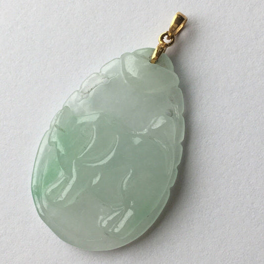 New 18k Solid Yellow Gold White Jade Pendant Good Luck Hand Carved Year Of Pig