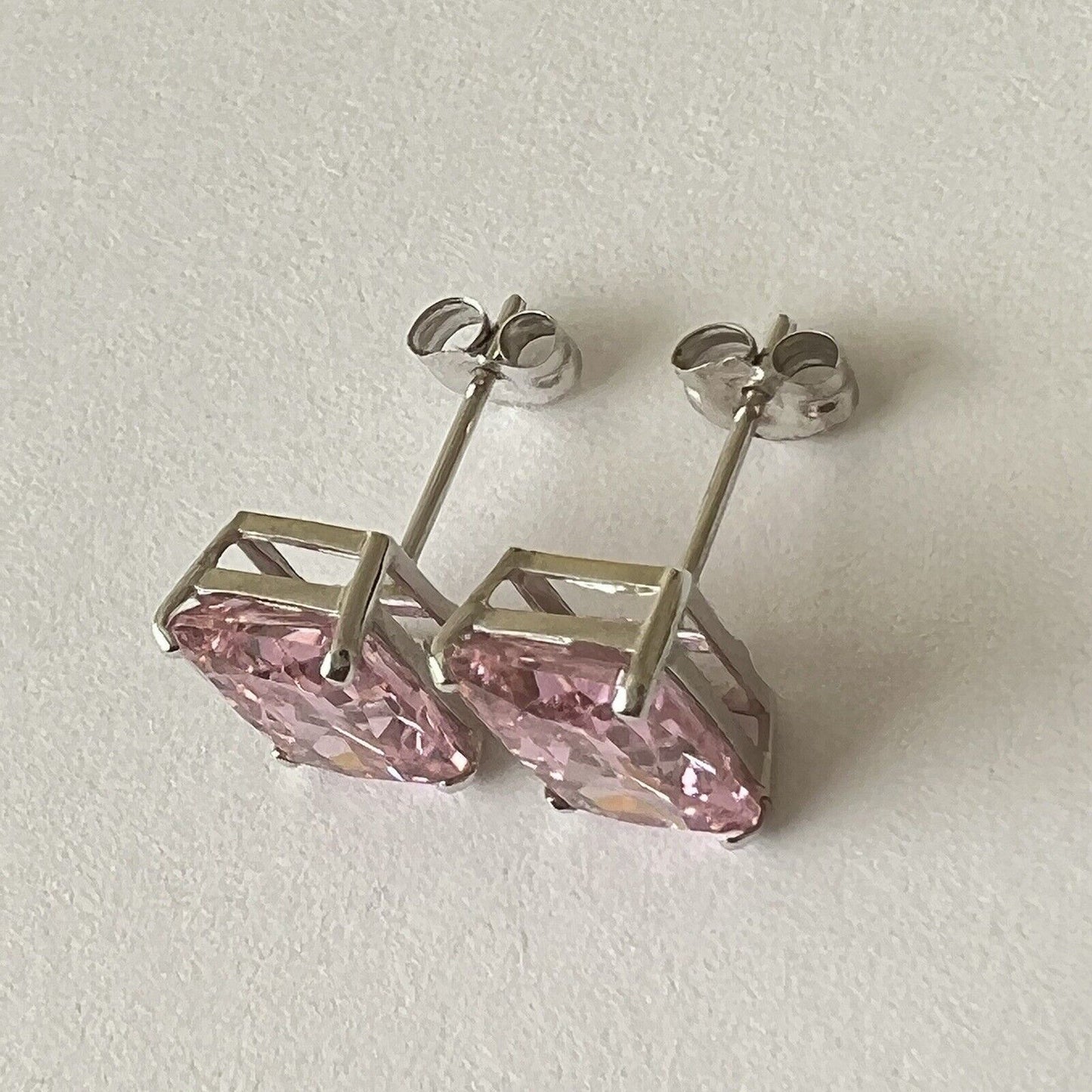 P2250 New 14k White Gold Pink Topaz Studs Earrings Gemstone 7*9mm Emerald Cut