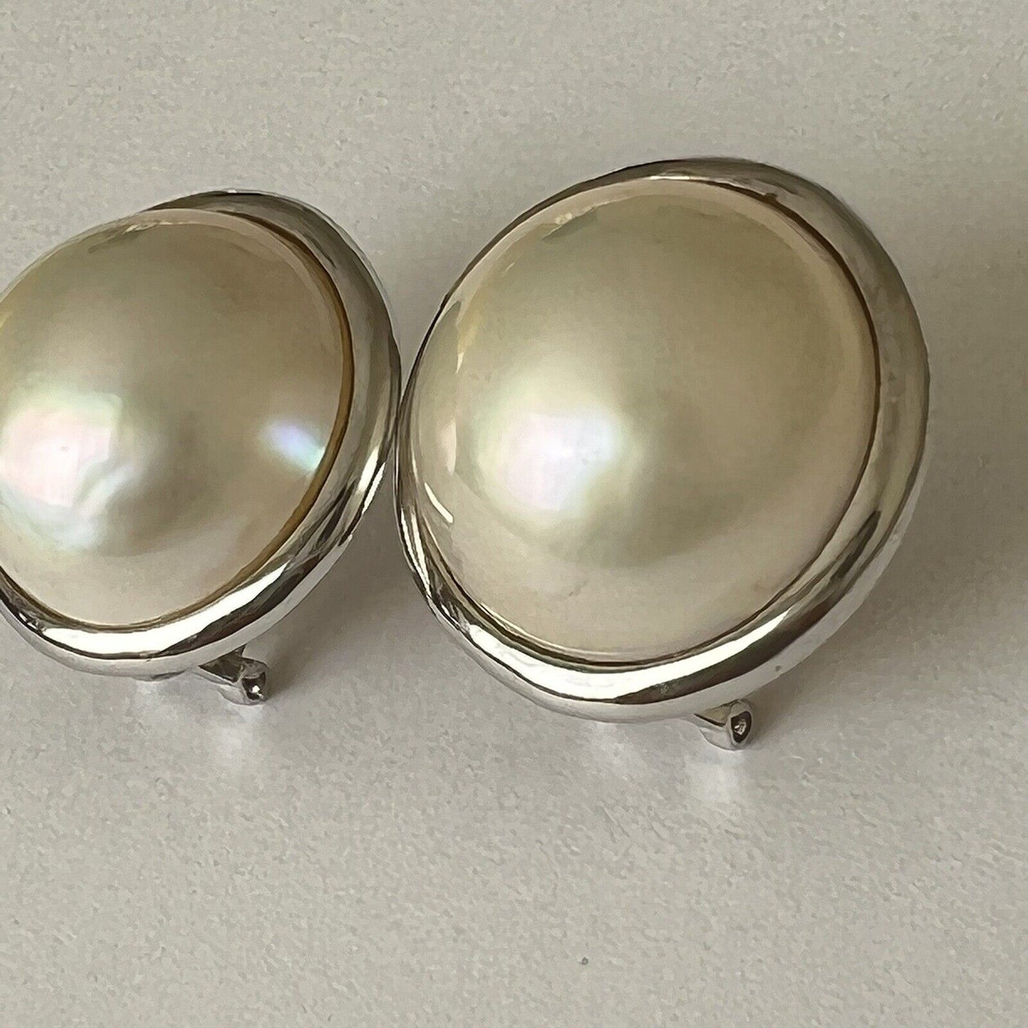 14k Solid White Gold Big Natural Round Mabe South Sea Pearl French Clip Earrings