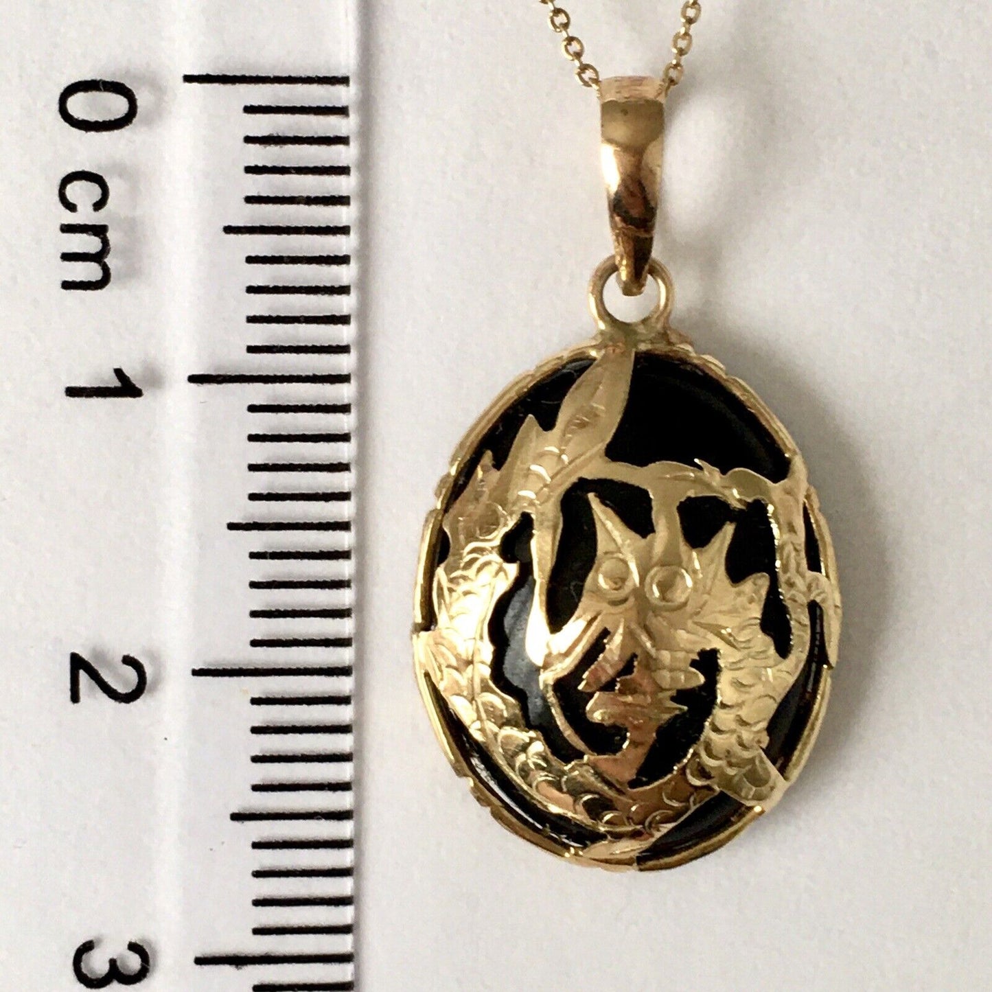 New 14k Solid Yellow Gold Black Onyx Pendant For Necklace, Powerful Dragon 2.5G