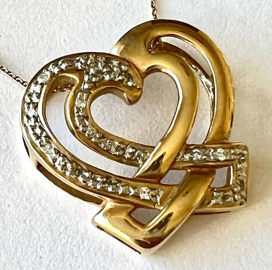 P-22300 14k Solid Yellow Gold Diamond Pendant Heart Shape White Gold Two Tone