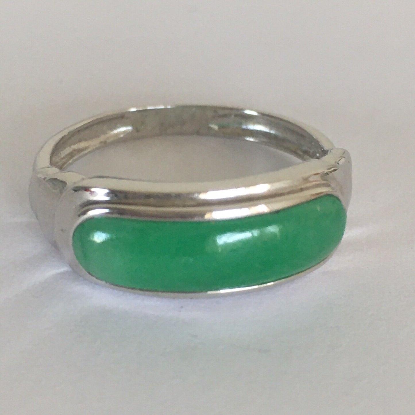 Q12318, New 14k Solid White Gold W/G Natural Grade Green Jade Ring, 15*5mm, SZ-6