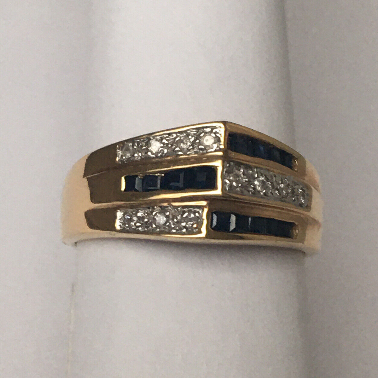 Q3124, New 14k Solid Yellow Gold Y/G Genuine Diamond Sapphire Ring, SZ-7