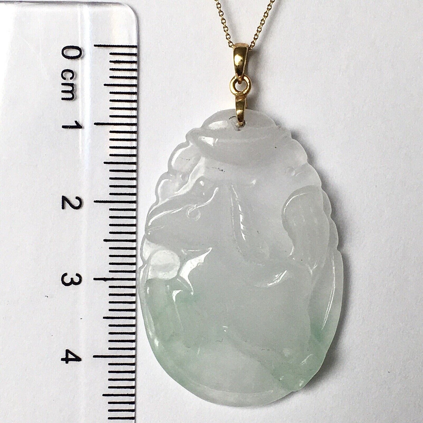 New 18k Solid Yellow Gold White Jade Pendant Good Luck Hand Carved Year Of Horse