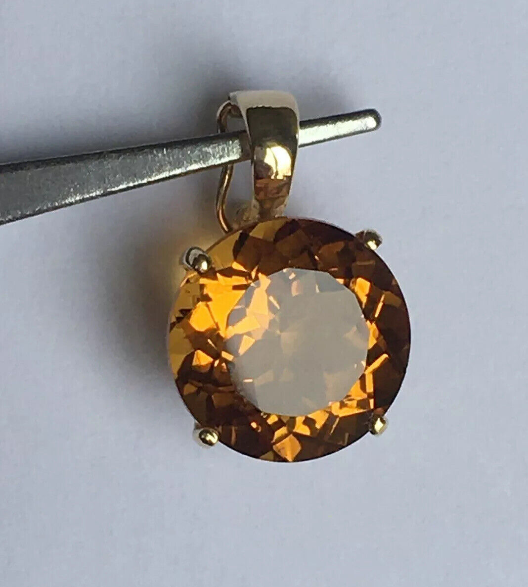 New 14k Solid yellow Gold Y/G Yellow Citrine Pendant, 12mm*12mm, Round, P-063504