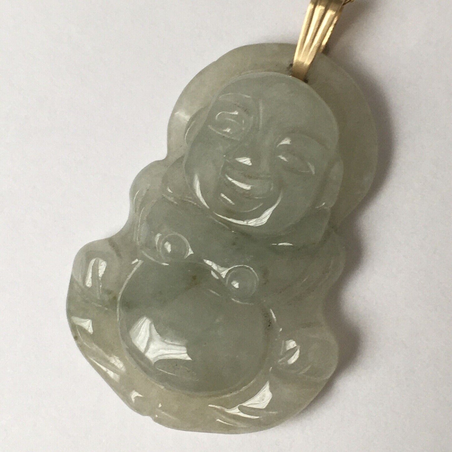 New 14k Solid Yellow Gold Natural Quality Green Jade Pendant Lucky Buddha 7.1g