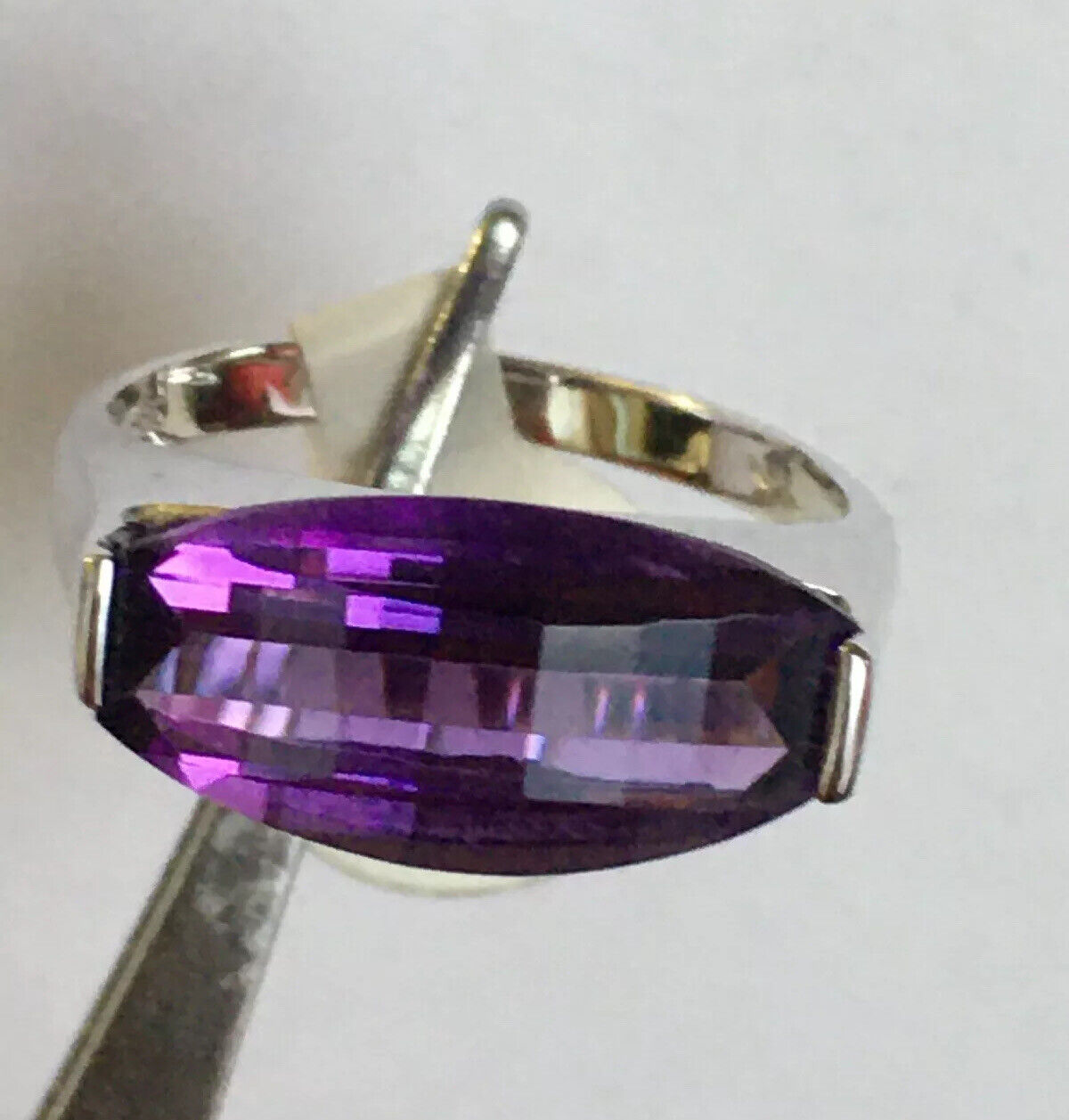 New 14k Solid White Gold W/G Amethyst Ring, 8*17mm, SZ-7, NWT, P065540