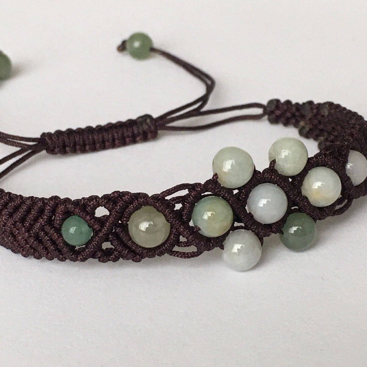 B-005 Macrame Handmade Bracelet Quality Genuine Green Jade adjustable Length