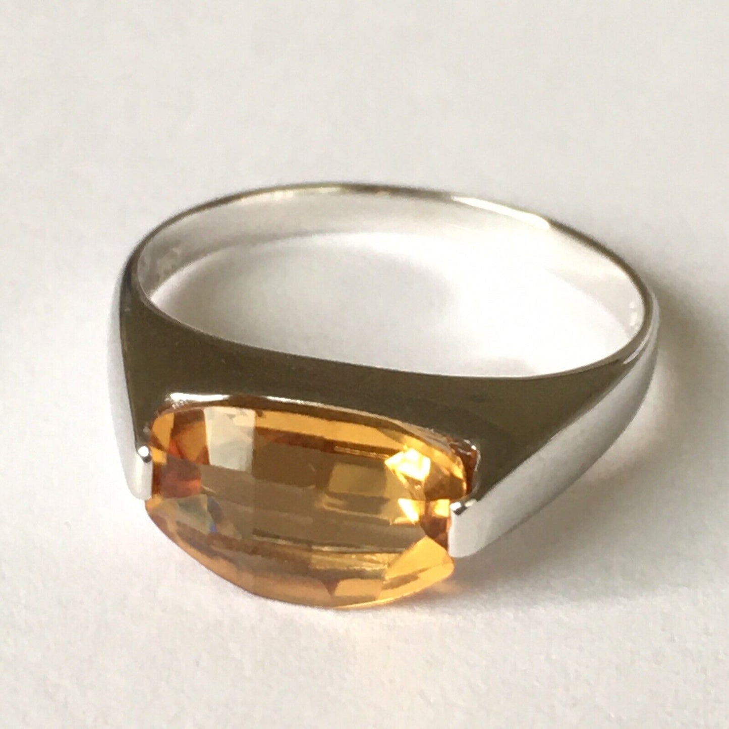 New 14k Solid White Gold W/G Citrine Ring Fancy Cut, 7*11mm, SZ-7, NWT