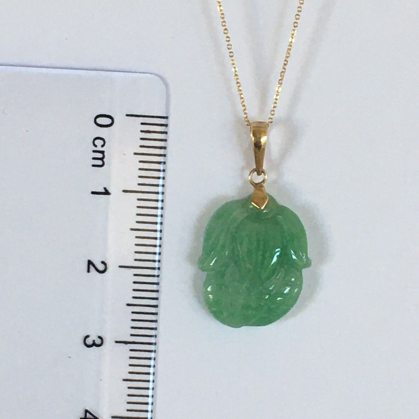 P-4130 New 14k Solid Yellow Gold Natural Quality Green Jade Pendant Lucky Corn