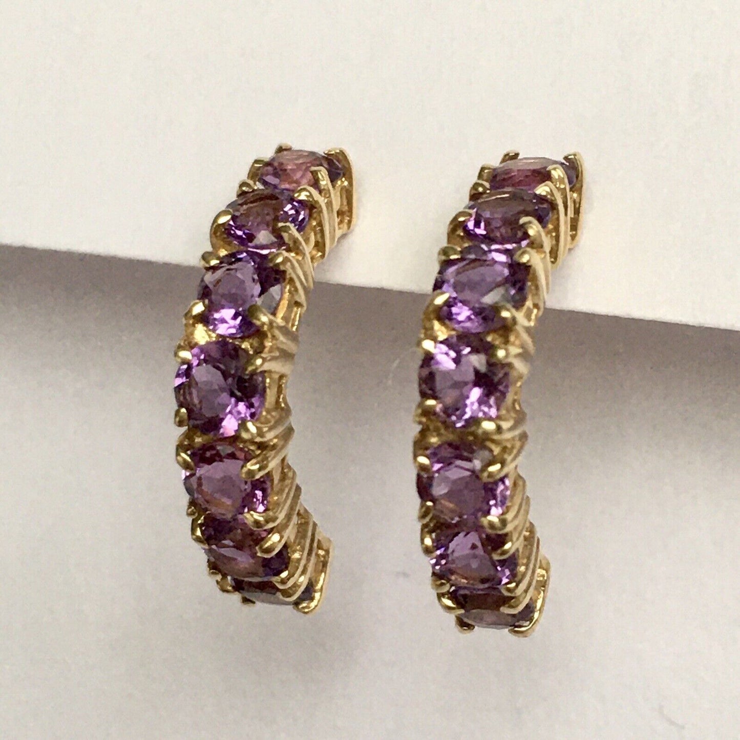 New 14k Solid Yellow Gold Y/G Natural Purple Amethyst Studs Earrings Gemstone