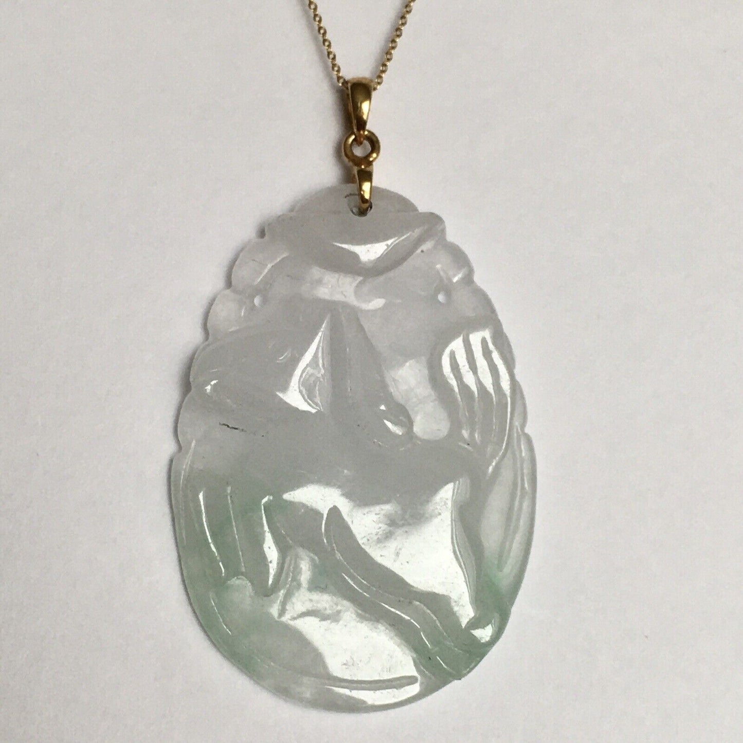 New 18k Solid Yellow Gold White Jade Pendant Good Luck Hand Carved Year Of Horse