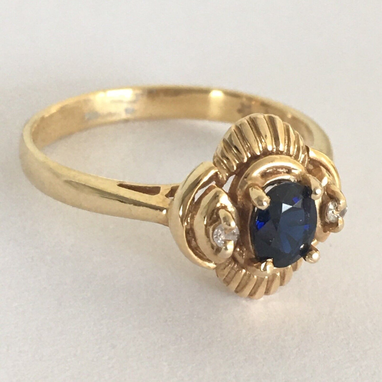 Q7820, New 14k Solid Yellow Gold Y/G Genuine Sapphire & Diamond Ring, SZ-7