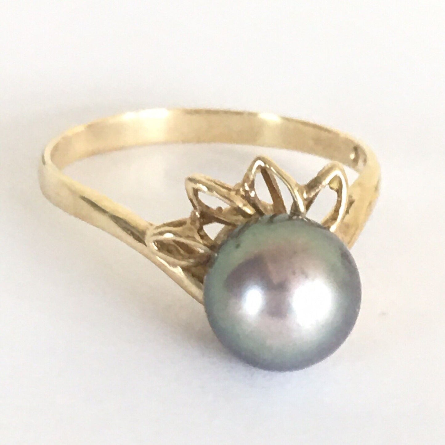 Q10112, New 14k Solid Yellow Gold Y/G Ring Natural Japanese Culture Pearl , SZ-7