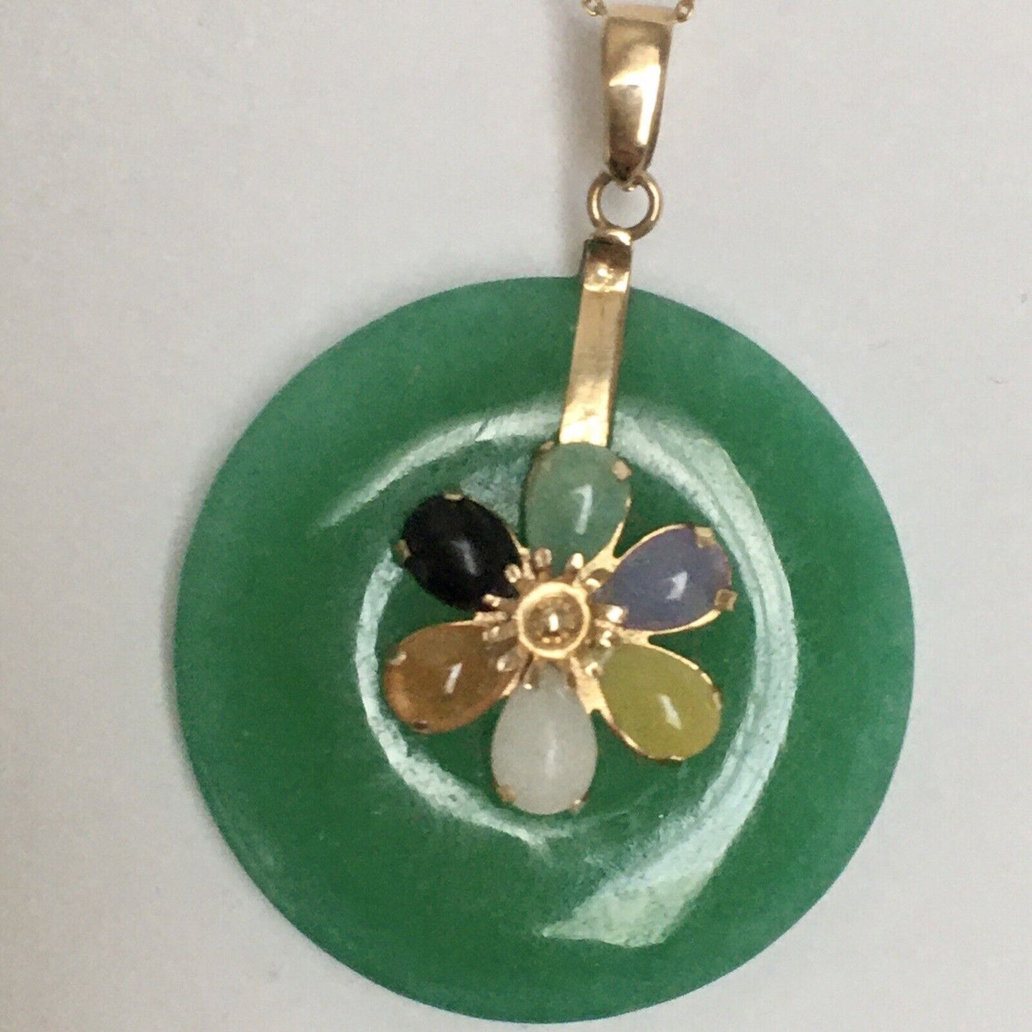 14K Yellow Gold Green / Lavender / Multi - Color Jade Pendants For