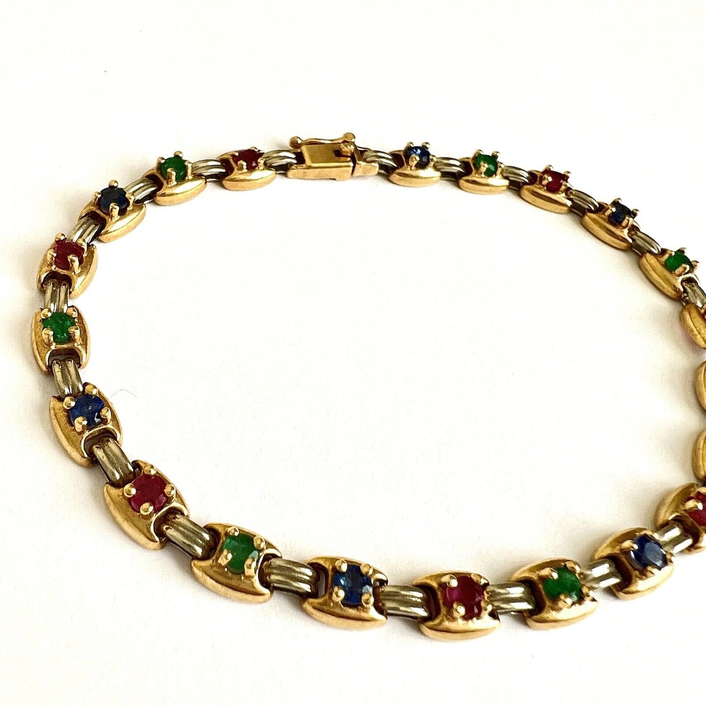 New 18k 750 Marked Yellow White Gold Genuine Ruby Sapphire Emerald Bracelet