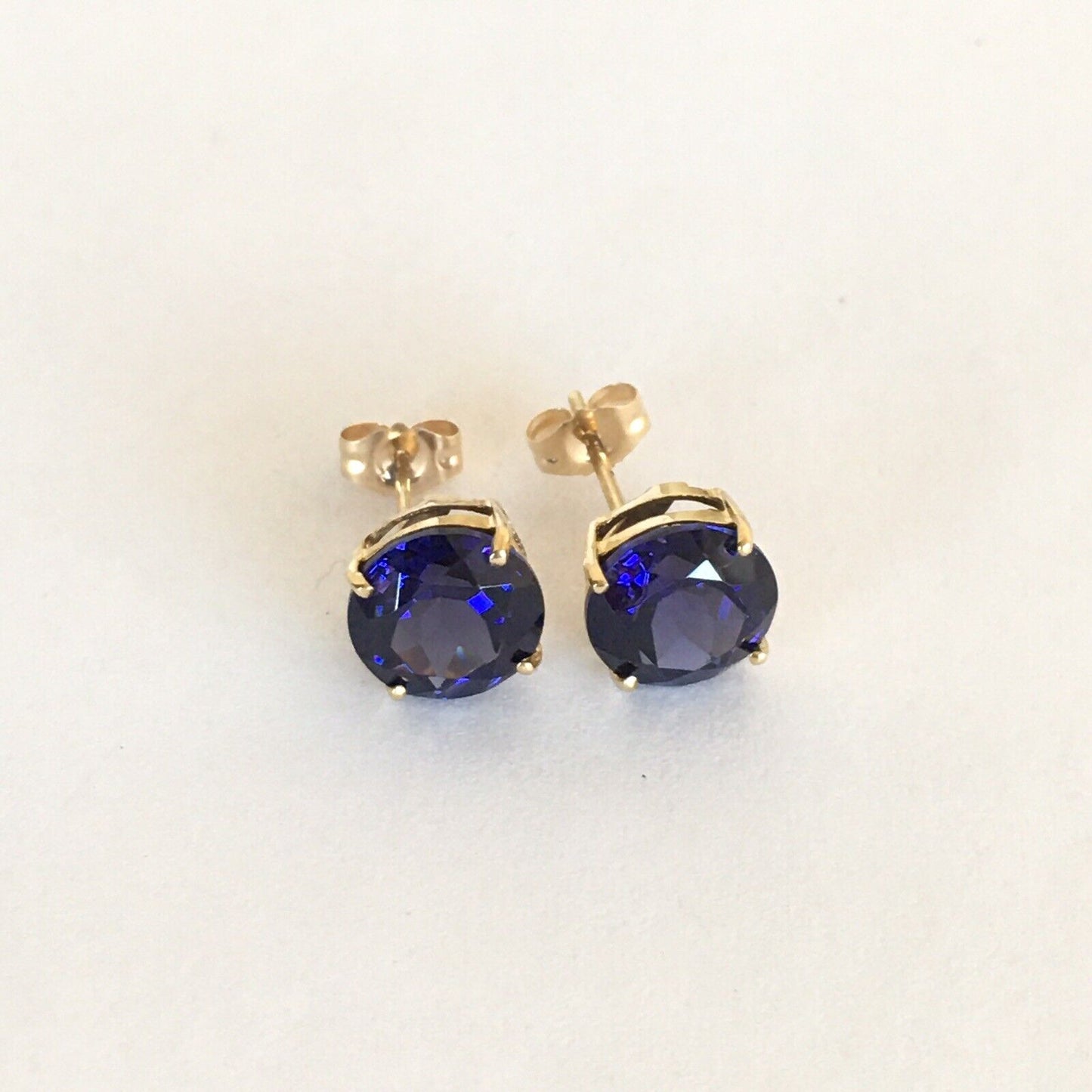 P2160 New 14k Solid yellow Gold Iolite Topaz Earrings Studs Round Gemstone 8*8mm