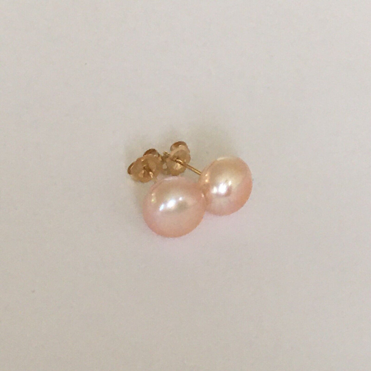 P-5208, New 14k Solid Yellow Gold Natural Pink Water Pearl Studs Earrings, 8.5mm